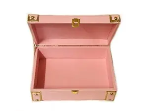 Present Pink Decorative Storage Trunk Box Wooden Organizer with Gold Metal Accents & Lock | Multipurpose Jewellery, Keepsake, Gift Box for Girls, Bedroom & Home D?cor
