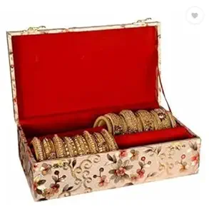 Velvet Bangle Box for Women Jewellery Storage Organizer with Compartments | Bridal Bangle Case for Wedding & Travel | Traditional Indian Bangle Holder Box(2 rod )