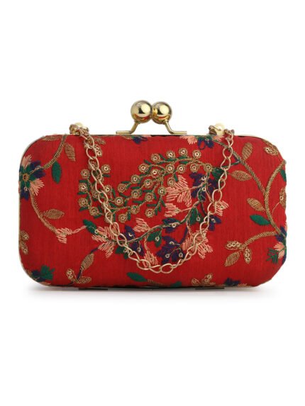 Red & Gold Embroidered Box Clutches For Girls and womens